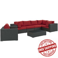 Modway EEI-1878-CHC-RED-SET Sojourn 7 Piece Outdoor Patio Sunbrella Sectional Set