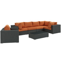Modway EEI-1878-CHC-TUS-SET Sojourn 7 Piece Outdoor Patio Sunbrella Sectional Set in Canvas Tuscan