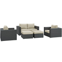 Modway EEI-1879-CHC-BEI-SET Sojourn 5 Piece Outdoor Patio Sunbrella Sectional Set in Canvas Antique Beige