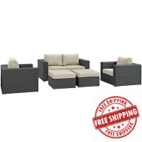 Modway EEI-1879-CHC-BEI-SET Sojourn 5 Piece Outdoor Patio Sunbrella Sectional Set in Canvas Antique Beige