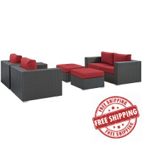 Modway EEI-1879-CHC-RED-SET Sojourn 5 Piece Outdoor Patio Sunbrella Sectional Set