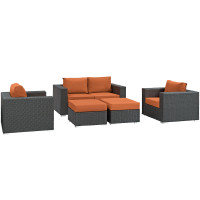 Modway EEI-1879-CHC-TUS-SET Sojourn 5 Piece Outdoor Patio Sunbrella Sectional Set in Canvas Tuscan