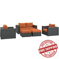 Modway EEI-1879-CHC-TUS-SET Sojourn 5 Piece Outdoor Patio Sunbrella Sectional Set in Canvas Tuscan
