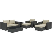 Modway EEI-1880-CHC-BEI-SET Sojourn 8 Piece Outdoor Patio Sunbrella Sectional Set in Canvas Antique Beige