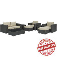 Modway EEI-1880-CHC-BEI-SET Sojourn 8 Piece Outdoor Patio Sunbrella Sectional Set in Canvas Antique Beige