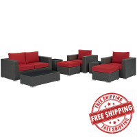 Modway EEI-1880-CHC-RED-SET Sojourn 8 Piece Outdoor Patio Sunbrella Sectional Set