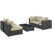 Modway EEI-1882-CHC-BEI-SET Sojourn 5 Piece Outdoor Patio Sunbrella Sectional Set in Canvas Antique Beige