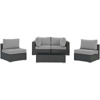 Modway EEI-1882-CHC-GRY-SET Sojourn 5 Piece Outdoor Patio Sunbrella Sectional Set