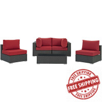 Modway EEI-1882-CHC-RED-SET Sojourn 5 Piece Outdoor Patio Sunbrella Sectional Set