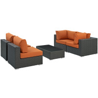 Modway EEI-1882-CHC-TUS-SET Sojourn 5 Piece Outdoor Patio Sunbrella Sectional Set in Canvas Tuscan