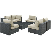 Modway EEI-1883-CHC-BEI-SET Sojourn 7 Piece Outdoor Patio Sunbrella Sectional Set in Canvas Antique Beige