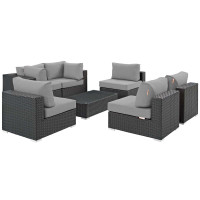Modway EEI-1883-CHC-GRY-SET Sojourn 7 Piece Outdoor Patio Sunbrella Sectional Set