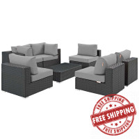 Modway EEI-1883-CHC-GRY-SET Sojourn 7 Piece Outdoor Patio Sunbrella Sectional Set