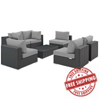 Modway EEI-1883-CHC-GRY-SET Sojourn 7 Piece Outdoor Patio Sunbrella Sectional Set
