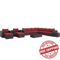 Modway EEI-1885-CHC-RED-SET Sojourn 11 Piece Outdoor Patio Sunbrella Sectional Set