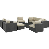 Modway EEI-1888-CHC-BEI-SET Sojourn 10 Piece Outdoor Patio Sunbrella Sectional Set in Canvas Antique Beige