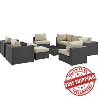 Modway EEI-1888-CHC-BEI-SET Sojourn 10 Piece Outdoor Patio Sunbrella Sectional Set in Canvas Antique Beige