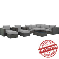 Modway EEI-1888-CHC-GRY-SET Sojourn 10 Piece Outdoor Patio Sunbrella Sectional Set