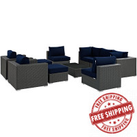 Modway EEI-1888-CHC-NAV-SET Sojourn 10 Piece Outdoor Patio Sunbrella Sectional Set in Canvas Navy