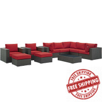 Modway EEI-1888-CHC-RED-SET Sojourn 10 Piece Outdoor Patio Sunbrella Sectional Set