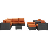 Modway EEI-1888-CHC-TUS-SET Sojourn 10 Piece Outdoor Patio Sunbrella Sectional Set in Canvas Tuscan