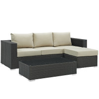 Modway EEI-1889-CHC-BEI-SET Sojourn 3 Piece Outdoor Patio Sunbrella Sectional Set in Canvas Antique Beige