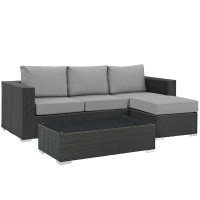 Modway EEI-1889-CHC-GRY-SET Sojourn 3 Piece Outdoor Patio Sunbrella Sectional Set
