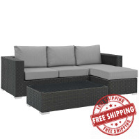Modway EEI-1889-CHC-GRY-SET Sojourn 3 Piece Outdoor Patio Sunbrella Sectional Set