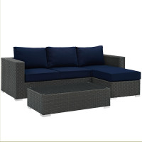Modway EEI-1889-CHC-NAV-SET Sojourn 3 Piece Outdoor Patio Sunbrella Sectional Set in Canvas Navy