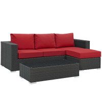 Modway EEI-1889-CHC-RED-SET Sojourn 3 Piece Outdoor Patio Sunbrella Sectional Set