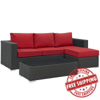 Modway EEI-1889-CHC-RED-SET Sojourn 3 Piece Outdoor Patio Sunbrella Sectional Set