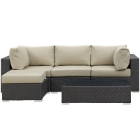 Modway EEI-1890-CHC-BEI-SET Sojourn 5 Piece Outdoor Patio Sunbrella Sectional Set in Canvas Antique Beige