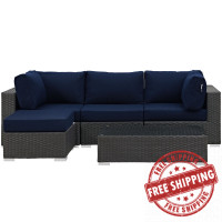 Modway EEI-1890-CHC-NAV-SET Sojourn 5 Piece Outdoor Patio Sunbrella Sectional Set in Canvas Navy