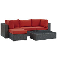 Modway EEI-1890-CHC-RED-SET Sojourn 5 Piece Outdoor Patio Sunbrella Sectional Set