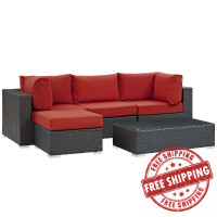 Modway EEI-1890-CHC-RED-SET Sojourn 5 Piece Outdoor Patio Sunbrella Sectional Set