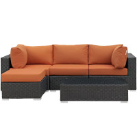 Modway EEI-1890-CHC-TUS-SET Sojourn 5 Piece Outdoor Patio Sunbrella Sectional Set in Canvas Tuscan