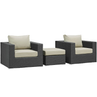 Modway EEI-1891-CHC-BEI-SET Sojourn 3 Piece Outdoor Patio Sunbrella Sectional Set in Canvas Antique Beige