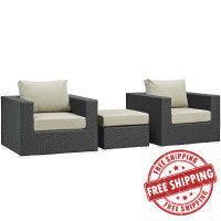 Modway EEI-1891-CHC-BEI-SET Sojourn 3 Piece Outdoor Patio Sunbrella Sectional Set in Canvas Antique Beige