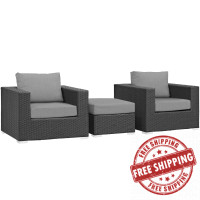 Modway EEI-1891-CHC-GRY-SET Sojourn 3 Piece Outdoor Patio Sunbrella Sectional Set