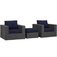Modway EEI-1891-CHC-NAV-SET Sojourn 3 Piece Outdoor Patio Sunbrella Sectional Set in Canvas Navy