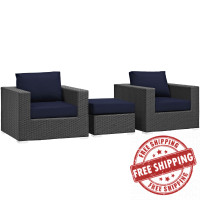 Modway EEI-1891-CHC-NAV-SET Sojourn 3 Piece Outdoor Patio Sunbrella Sectional Set in Canvas Navy