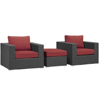 Modway EEI-1891-CHC-RED-SET Sojourn 3 Piece Outdoor Patio Sunbrella Sectional Set