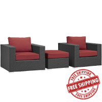 Modway EEI-1891-CHC-RED-SET Sojourn 3 Piece Outdoor Patio Sunbrella Sectional Set