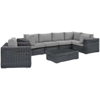 Modway EEI-1892-GRY-GRY-SET Summon 7 Piece Outdoor Patio Sunbrella Sectional Set