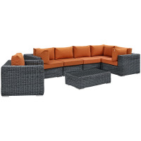 Modway EEI-1892-GRY-TUS-SET Summon 7 Piece Outdoor Patio Sunbrella Sectional Set in Canvas Tuscan