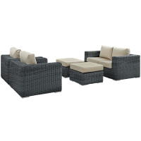 Modway EEI-1893-GRY-BEI-SET Summon 5 Piece Outdoor Patio Sunbrella Sectional Set in Canvas Antique Beige