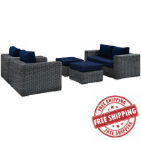 Modway EEI-1893-GRY-NAV-SET Summon 5 Piece Outdoor Patio Sunbrella Sectional Set in Canvas Navy