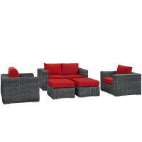 Modway EEI-1893-GRY-RED-SET Summon 5 Piece Outdoor Patio Sunbrella Sectional Set