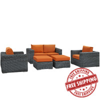 Modway EEI-1893-GRY-TUS-SET Summon 5 Piece Outdoor Patio Sunbrella Sectional Set in Canvas Tuscan