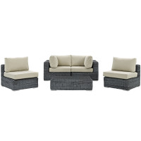 Modway EEI-1896-GRY-BEI-SET Summon 5 Piece Outdoor Patio Sunbrella Sectional Set in Canvas Antique Beige